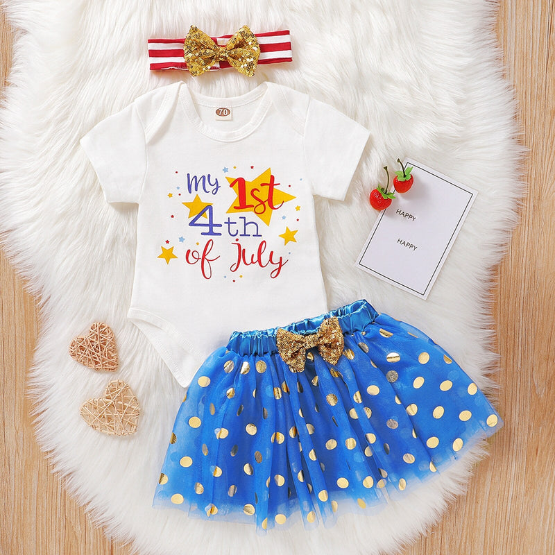 Baby Girl 4th Of July independence Day Short Sleeve Tutu Dress