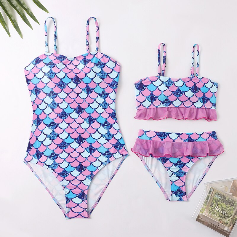 Family Matching Mother Daughter Swimsuits Mommy and Me Bikini Swimwear