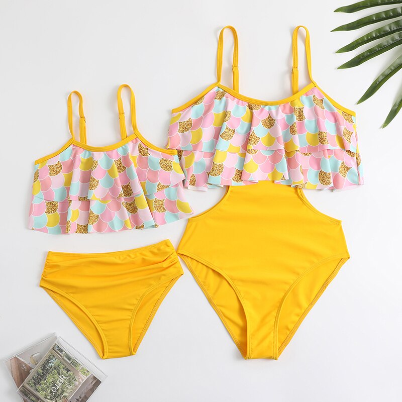 Family Matching Mother Daughter Swimsuits Mommy and Me Bikini Swimwear
