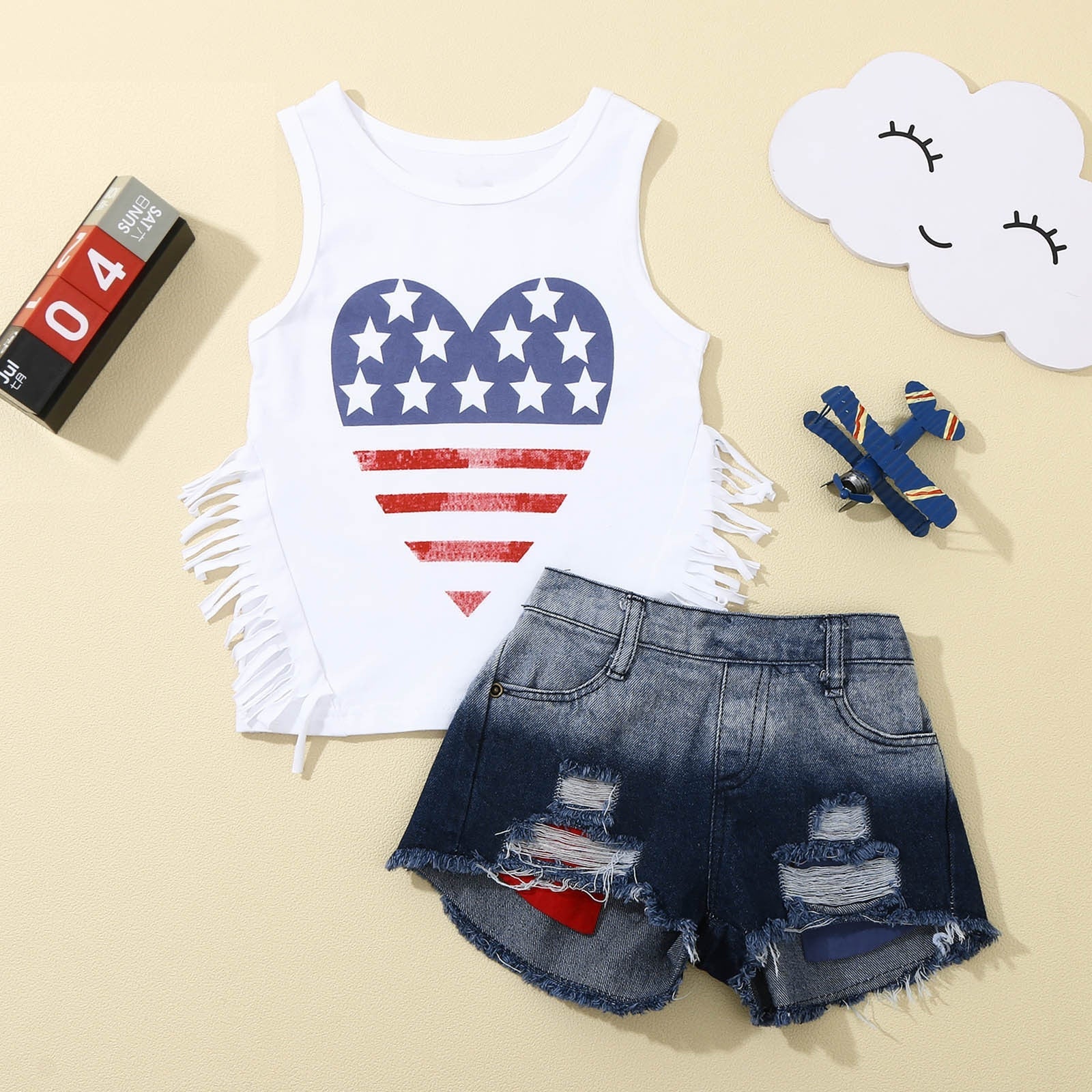 Kids Baby Girl 4th Of July Short Sleeve independence Day Sets