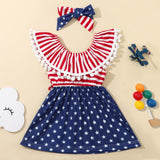 Baby Girl 4th of July Independence Day Tassel Off-shoulder Party Dresses
