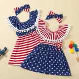 Baby Girl 4th of July Independence Day Tassel Off-shoulder Party Dresses