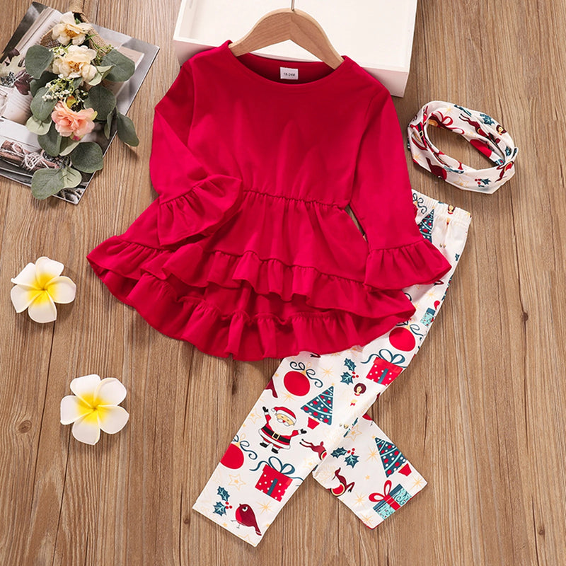 Kid Girls Christmas Santa Round Collar 3 Pcs Sets
