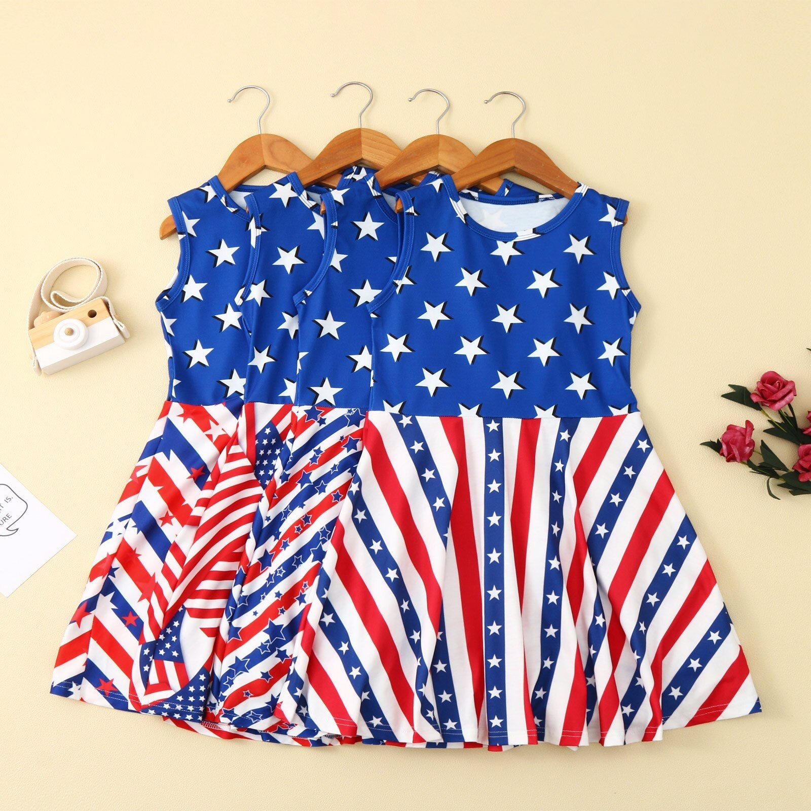 Baby Girls 4th of July Independence Day Sleeveless Stars Striped Dresses