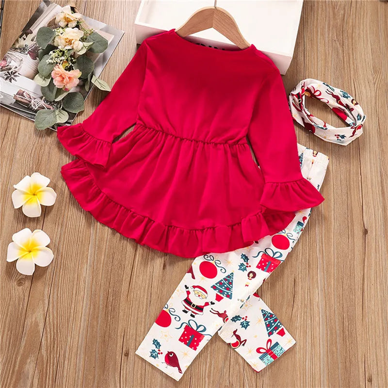 Kid Girls Christmas Santa Round Collar 3 Pcs Sets