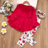Kid Girls Christmas Santa Round Collar 3 Pcs Sets