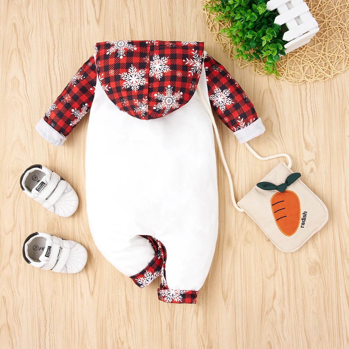 Baby Christmas Snowflake Plaid Long-sleeve Rompers