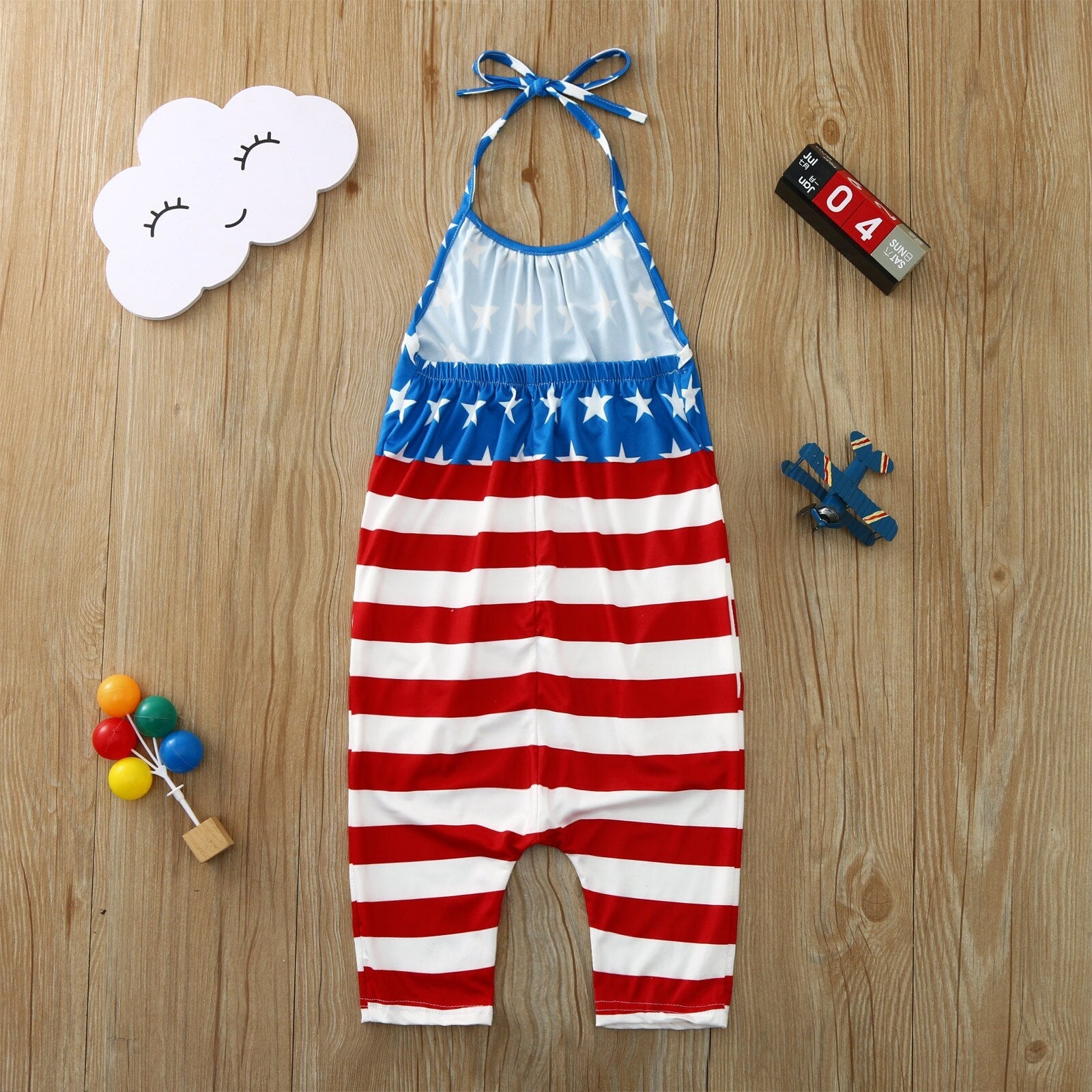 Kids Girl 4th Of July Independence Day Print Sleeveless Jumpsuit Rompers