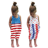 Kids Girl 4th Of July Independence Day Print Sleeveless Jumpsuit Rompers