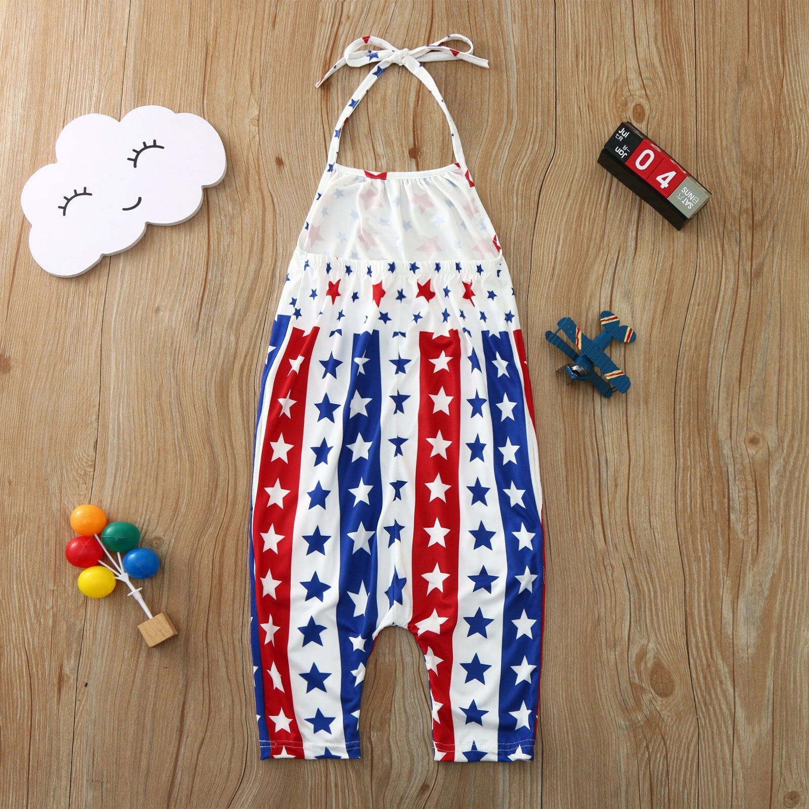 Kids Girl 4th Of July Independence Day Print Sleeveless Jumpsuit Rompers