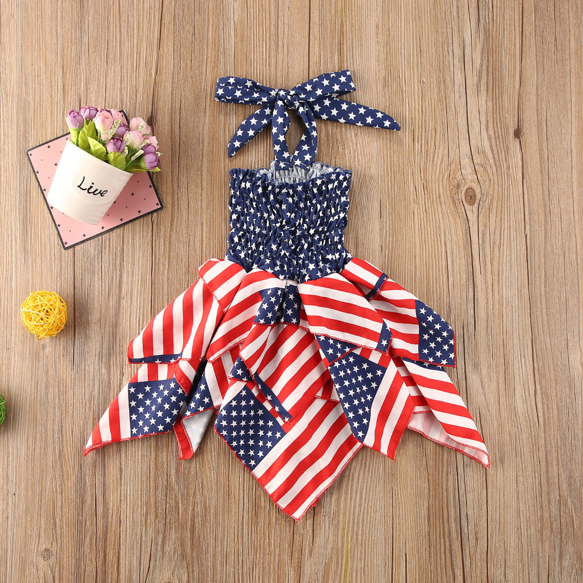 Baby Girls Independence Day Ruffle 4th of July Stripe Stars Print Dress