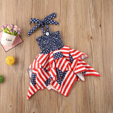 Baby Girls Independence Day Ruffle 4th of July Stripe Stars Print Dress