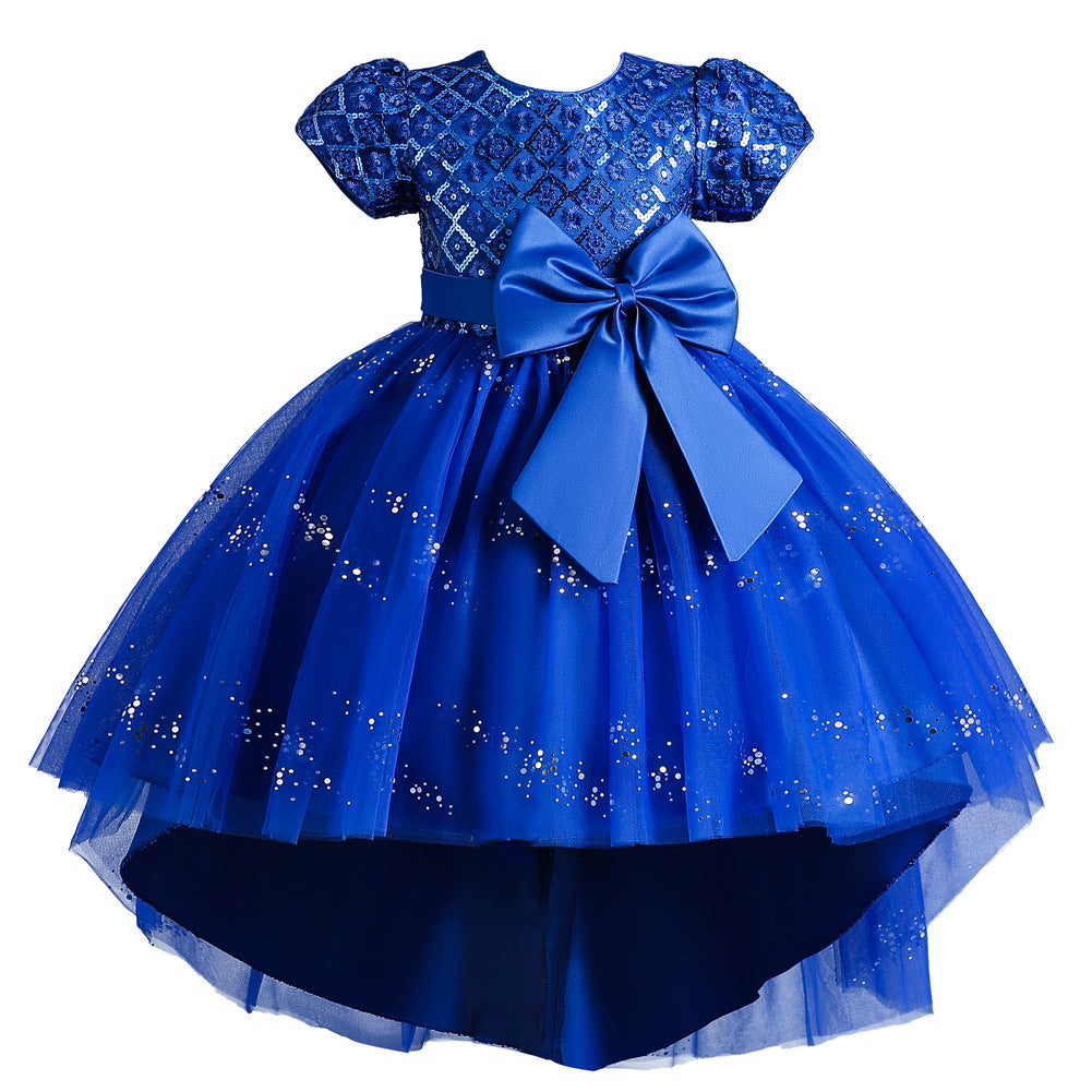 Kid Girl Princess Flower Sequin Fluffy Performance Trailing Dresses