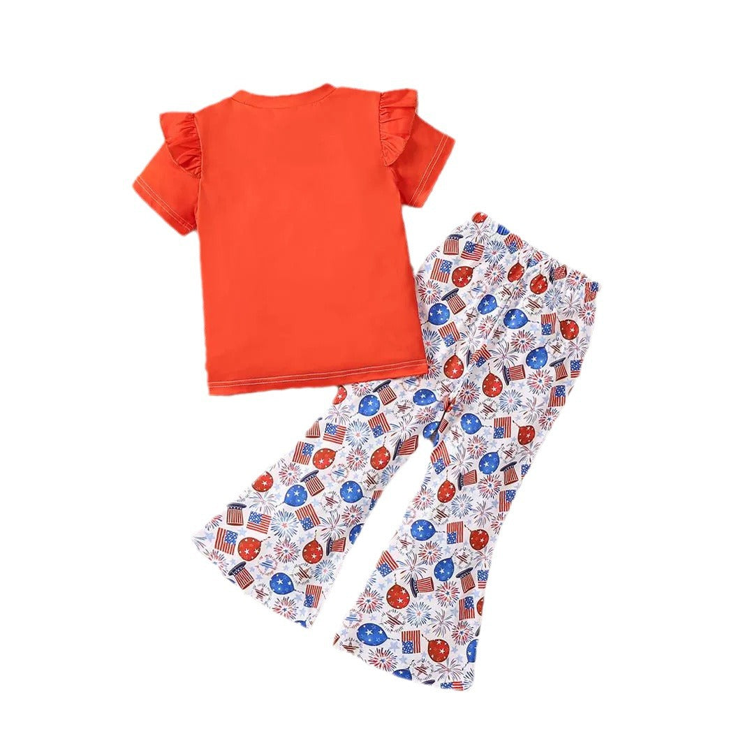 Kid Girls Independence Day Short Sleeved 2 Pcs Sets