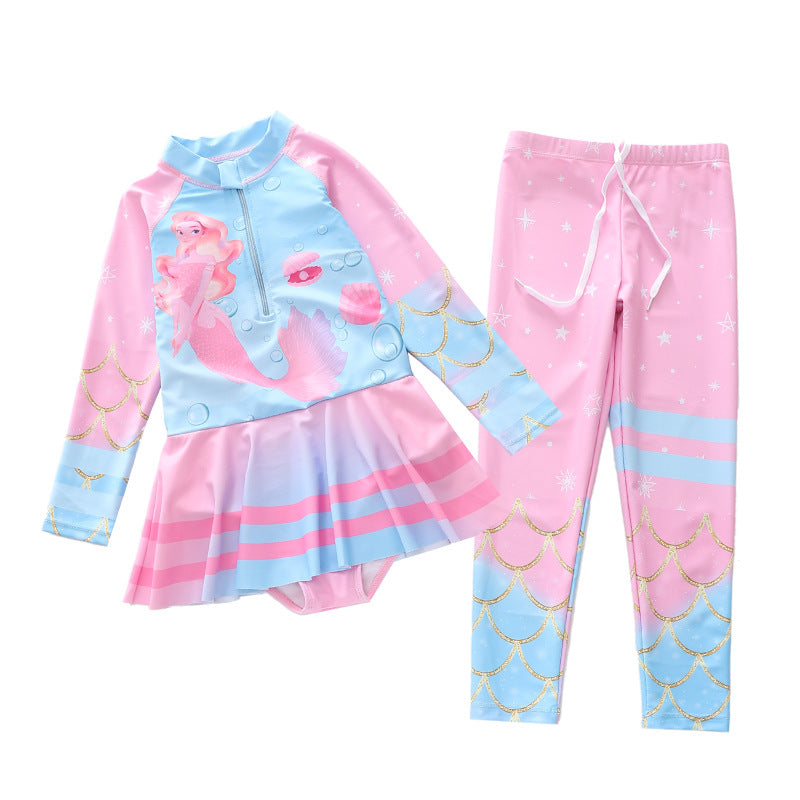 Kid Girls One-piece Long Conservative Swimsuit