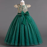 Flower Girl Dress Girls Lace Birthday Party Gown Sequins Big Bow Princess Dress