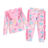 Kid Girl Long Sleeve Beach Ruffled Swimsuits Tops and Bottoms