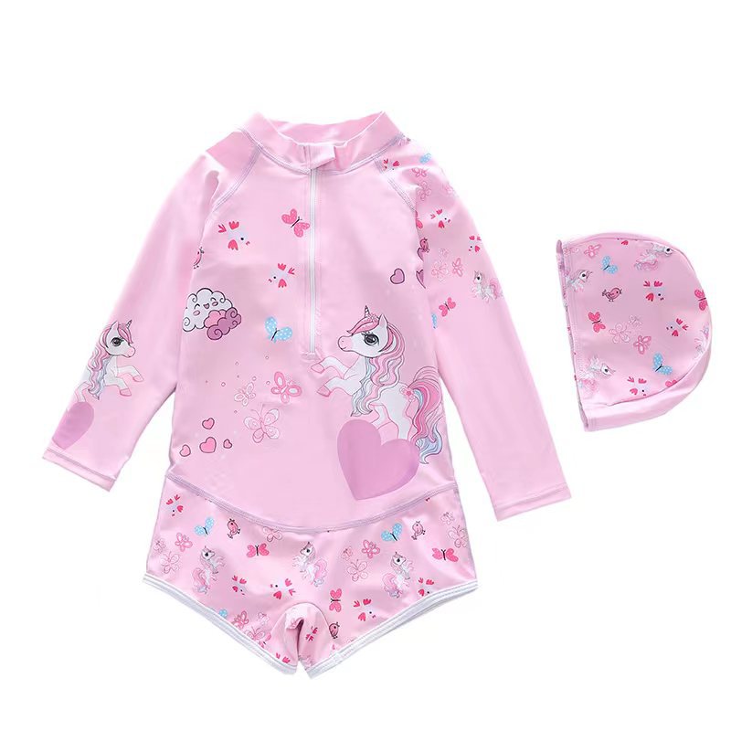 Kid Girl One-piece Cartoon Sun-proof Long-sleeved Swimsuit