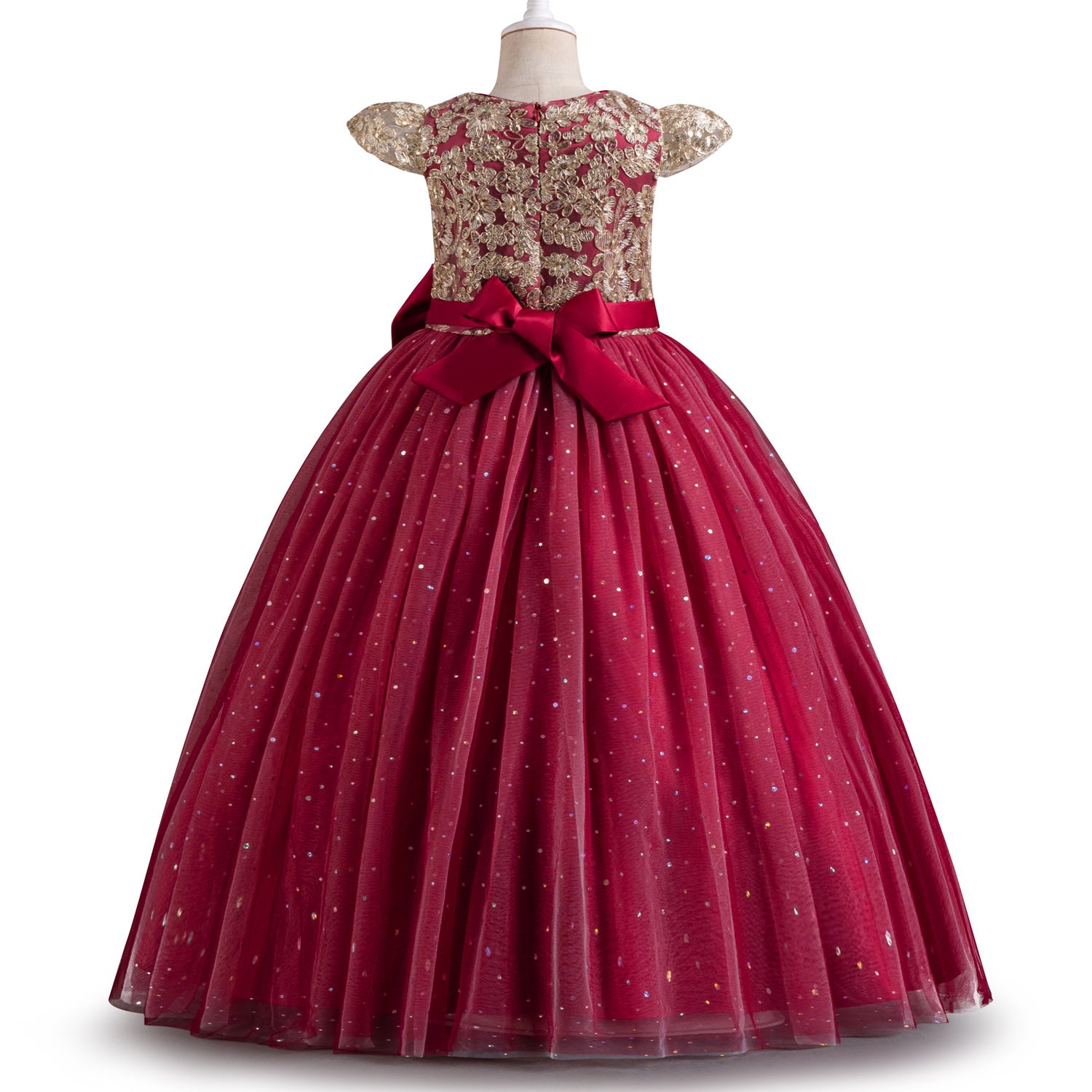 Flower Girl Dress Girls Lace Birthday Party Gown Sequins Big Bow Princess Dress