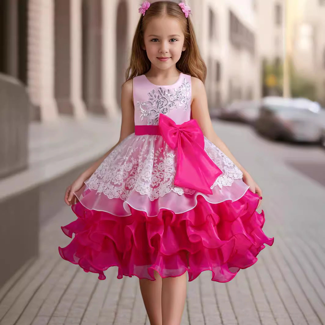 Kid Girl Formal Bow Tie Flower Wedding Evening Dress