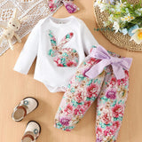 Baby Girls Spring Autumn Easter Rabbit Fragmented Flower 3 Pcs Sets