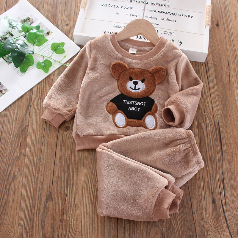 Kid Baby Boy Autumn Winter Coral Velvet 2  Pcs Set Pajamas