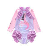 Kid Girl One Piece Long Sleeved Mermaid Ruffle Swimsuit