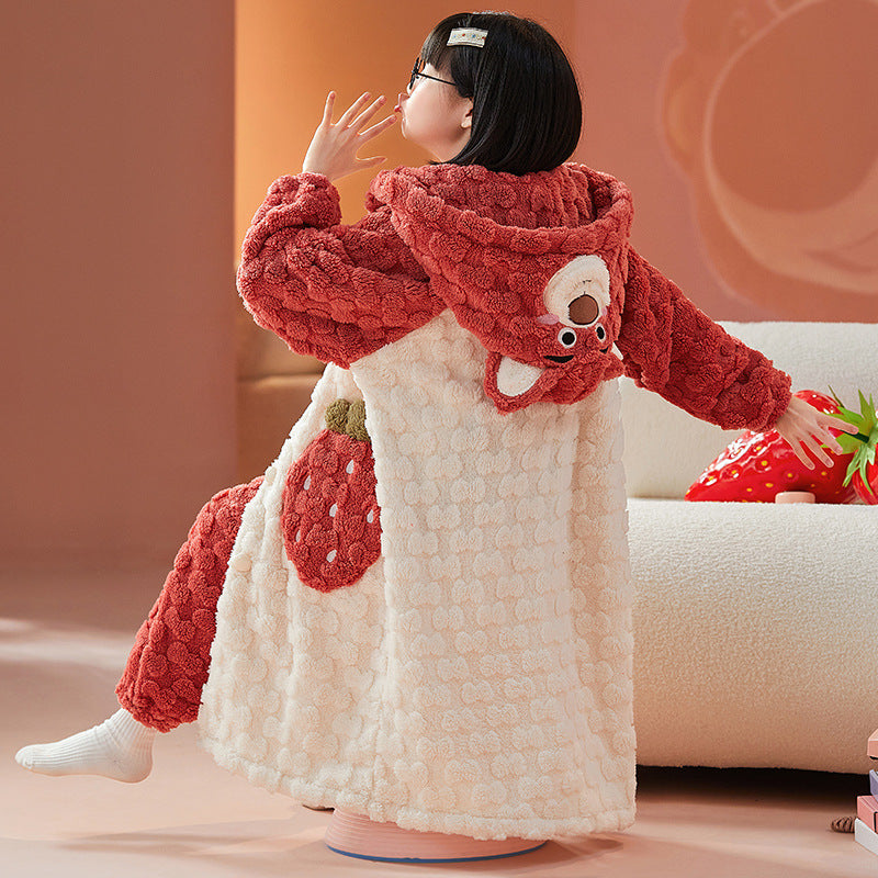 Kid Girls Flannel Thickened Coral Velvet Autumn Winter Pajamas Suits