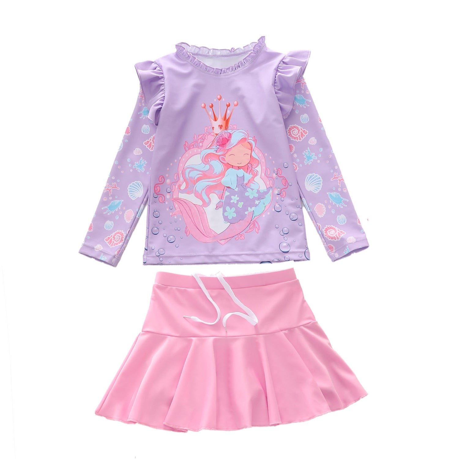 Kid Girl Split Mermaid Long-sleeved Sun-proof Swimsuit