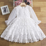 Kid Baby Girl Spring Embroidered Lace Flower Long-sleeved Dresses