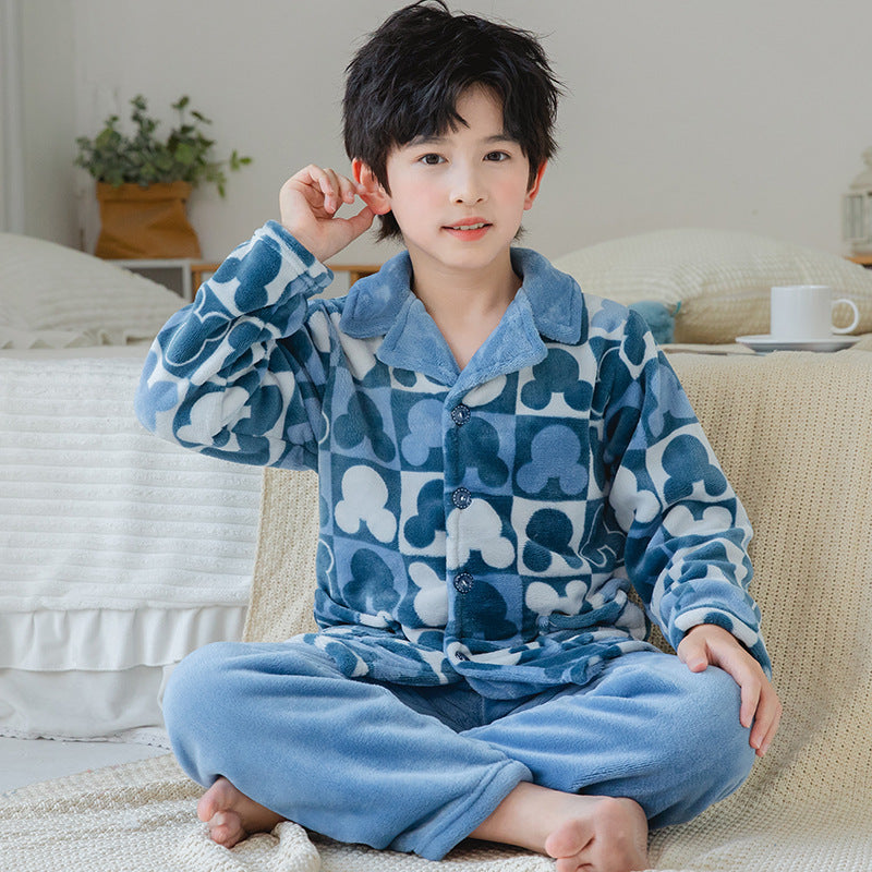 Kid Baby Boy Flannel Loungewear Autumn Winter Pajamas