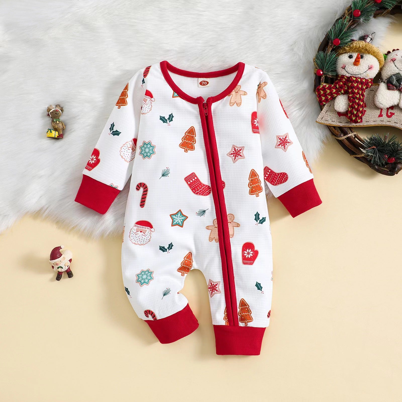 Baby Christmas Spring Autumn Long Sleeve Cartoon Zipper Rompers