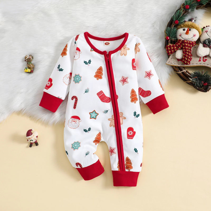 Baby Christmas Spring Autumn Long Sleeve Cartoon Zipper Rompers