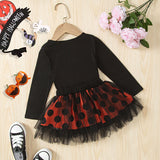 Baby Girls Halloween Pumpkin Print Long Sleeve Mesh Dress