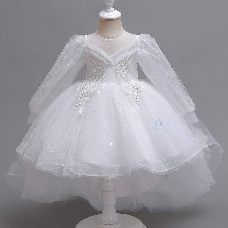 Kid Girl Piano Fluffy Yarn Flower Wedding Dresses