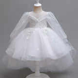 Kid Girl Piano Fluffy Yarn Flower Wedding Dresses