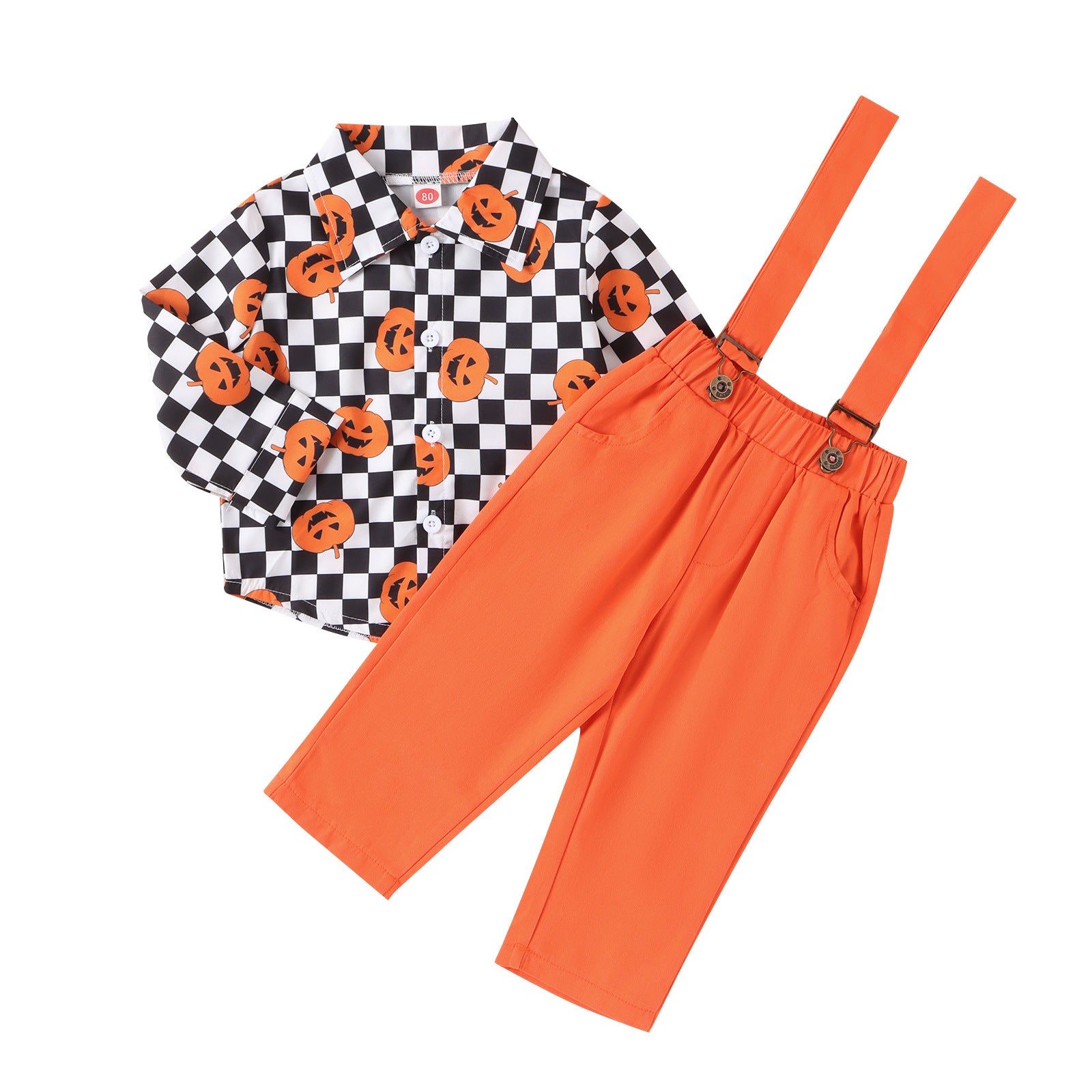 Halloween Kid Baby Boys Long Sleeve Pumpkin Plaid Gentleman 2 Pcs Sets