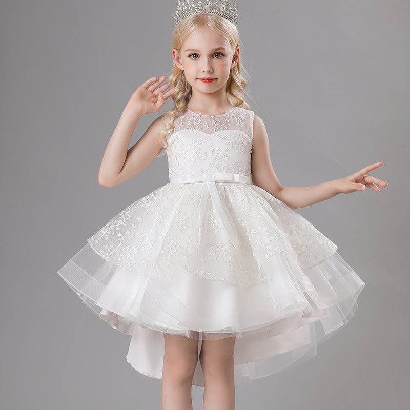 Kid Girl Princess Flower Fluffy Gauze Piano Performance Dresses