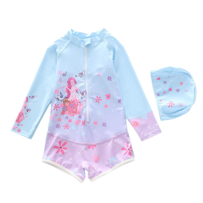 Kid Girl One-piece Cartoon Sun-proof Long-sleeved Swimsuit