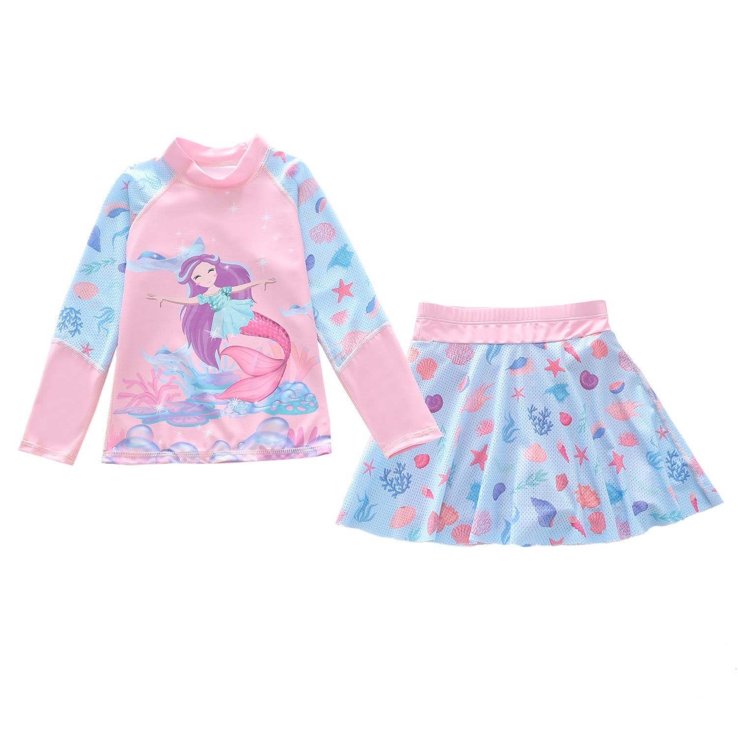 Kid Girl Split Sun Proof Long Sleeved Sports Net Swimsuits