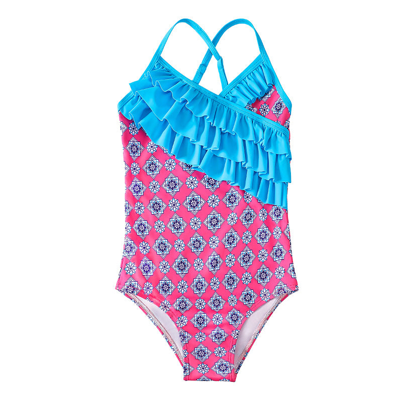 Kid Girls Swimsuit One-piece Flower Print Swimsuit