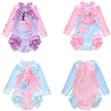 Kid Girl One Piece Long Sleeved Mermaid Ruffle Swimsuit