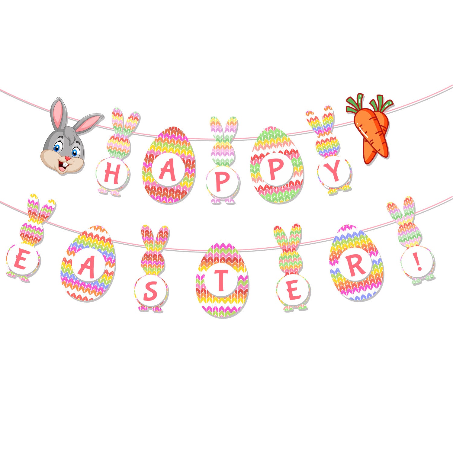 Easter Party Cartoon Rabbit Flags Holiday Decorative Banner