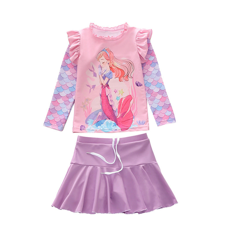 Kid Girl Split Mermaid Long-sleeved Sun-proof Swimsuit