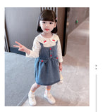 Kid Baby Girls Cherry Cowboy Suspenders Casual 2 Pcs Sets