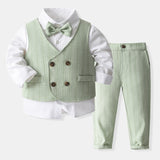 Kid Baby Boy Double-breasted British Performance Suit 4 Pcs Sets