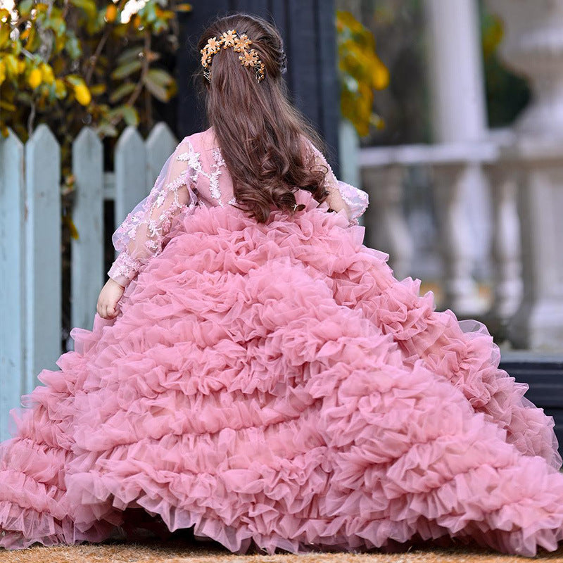 Kid Baby Girls Catwalk Princess Flower Appliqué Cake Dresses