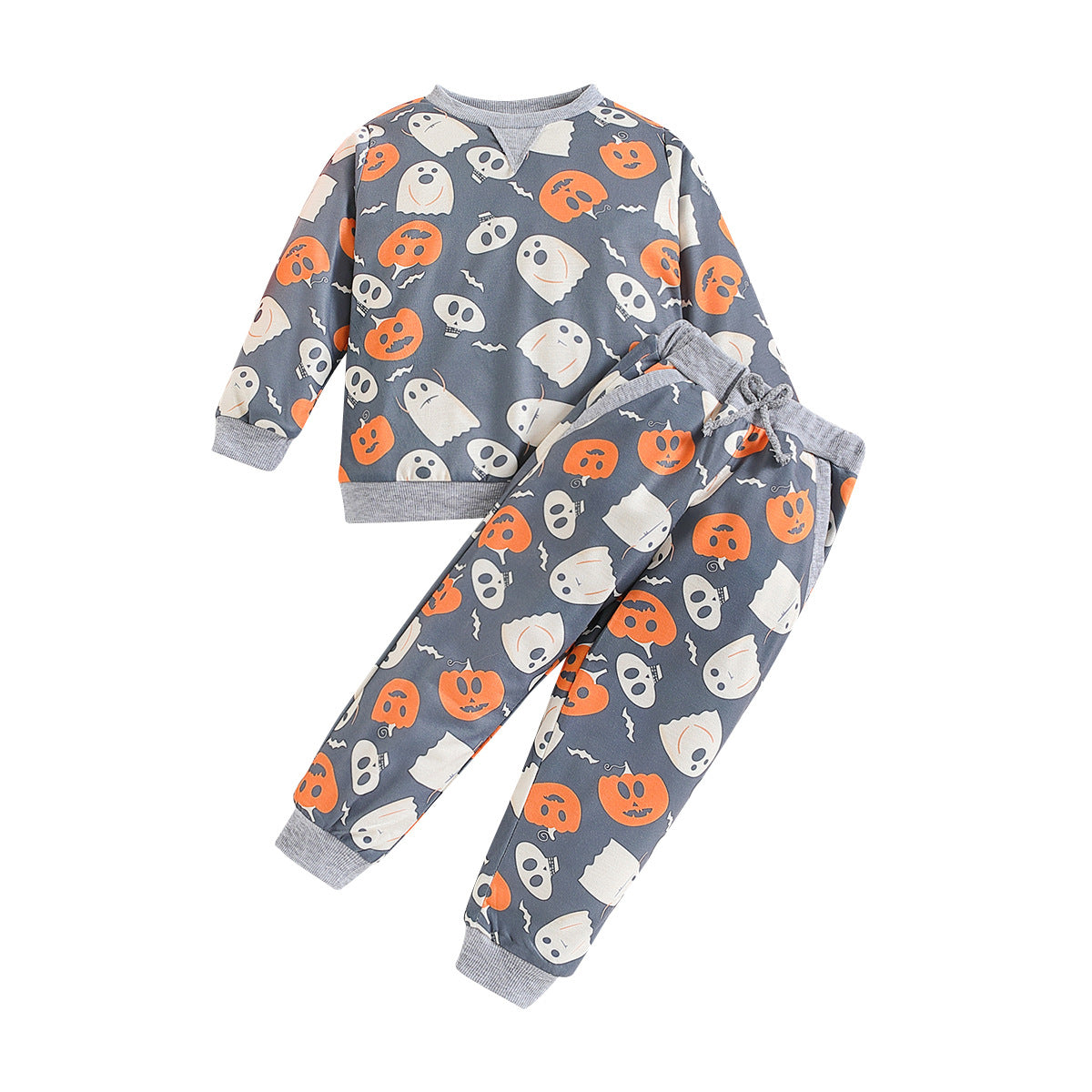Halloween Kid Baby Boy Pumpkin Print Long Sleeve 2 Pcs Set