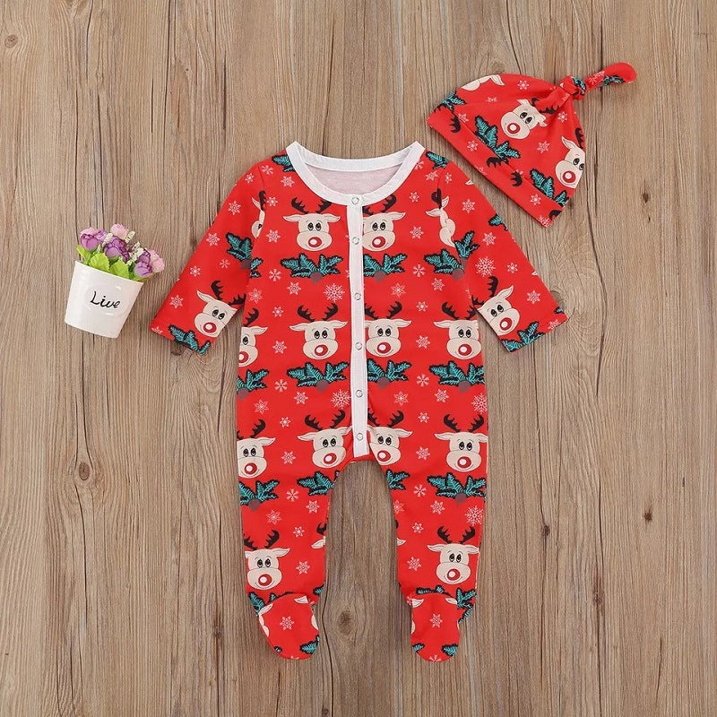 Baby Girl Boy Christmas Print Jumpsuit Rompers Dress 2 Pcs