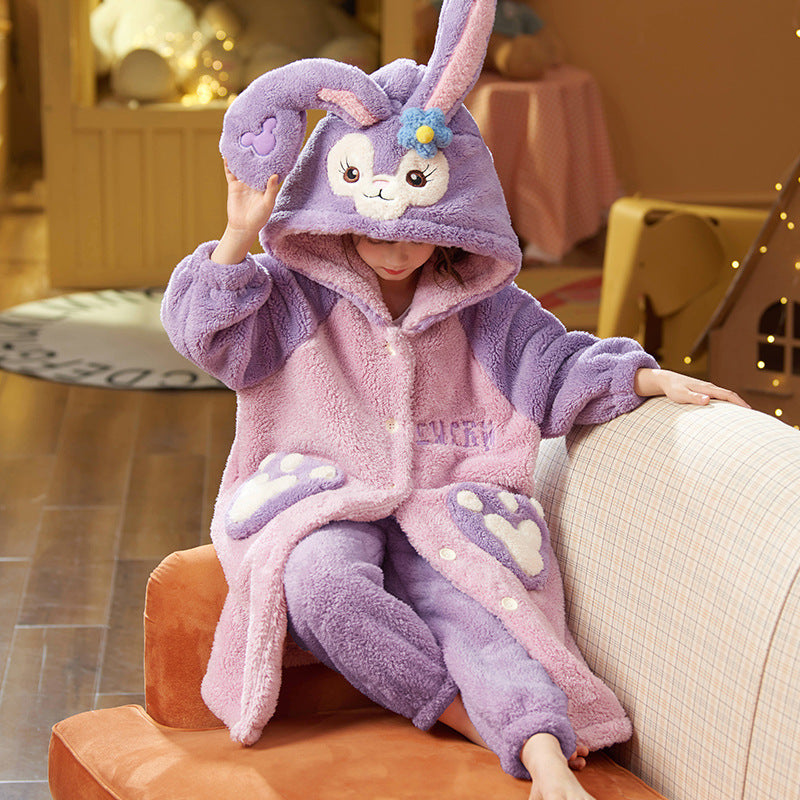 Kid Baby Girl Coral Fleece Thick  Flannel Loungewear Pajamas